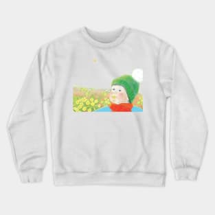 Little boy with primrose flower in mouth Crewneck Sweatshirt